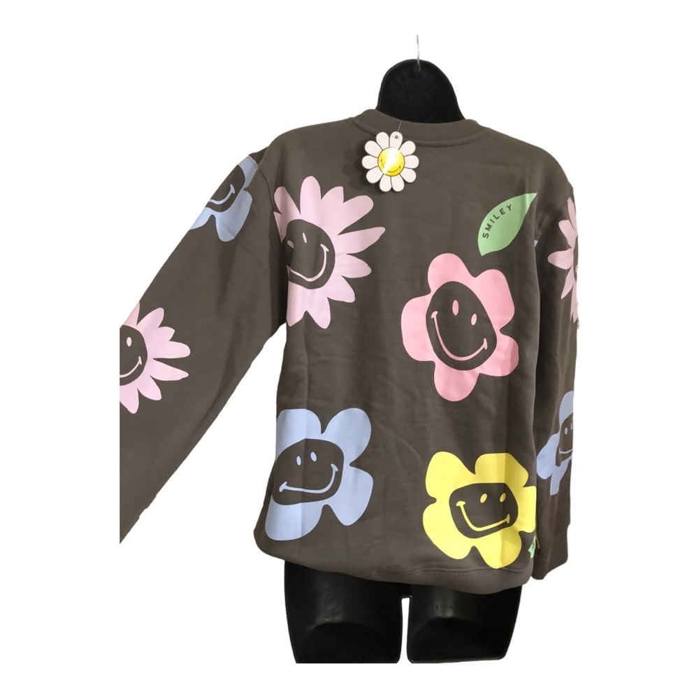 BSR by Samii Ryan dark gray sunflower smiley faces‎ pullover sweatshirt size XS - Picture 14 of 16